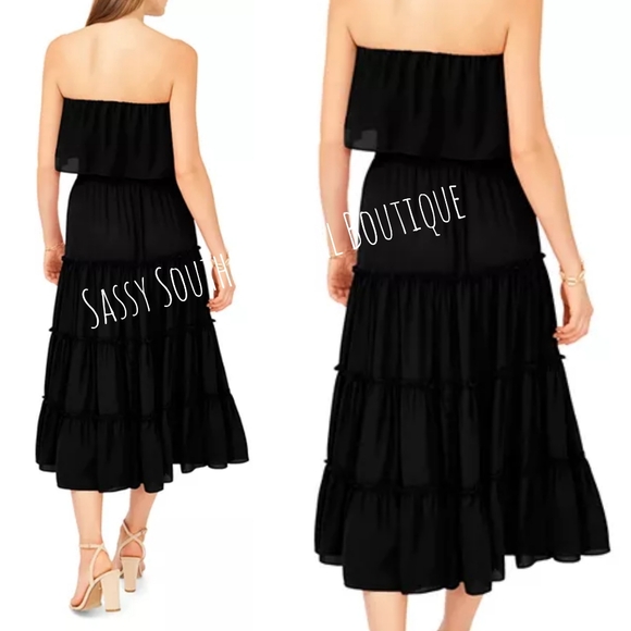 🆕⭐1 STATE for Revolve black strapless tiered midi dress - Picture 6 of 11